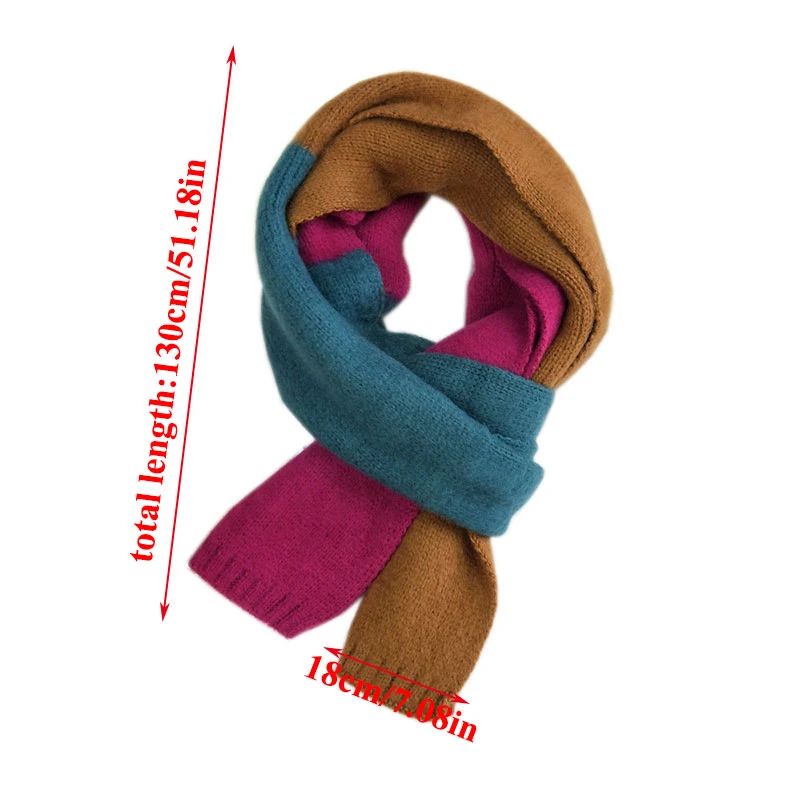 

Long Scarf Knitted Scarf Mixed Color Soft Thicken Winter Warm Shawls Wraps Double-sided Female Scarves Three-colors Splicing