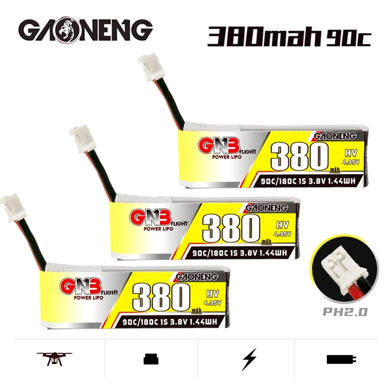 

1-10 шт. GNB GAONENG 1S 380 мАч 3,8 в 90C/180C HV 4,35 в литий-полимерная батарея с разъемом PH2.0 для Tinyhawk Nanohawk FPV 4 axis UAV RC Drone
