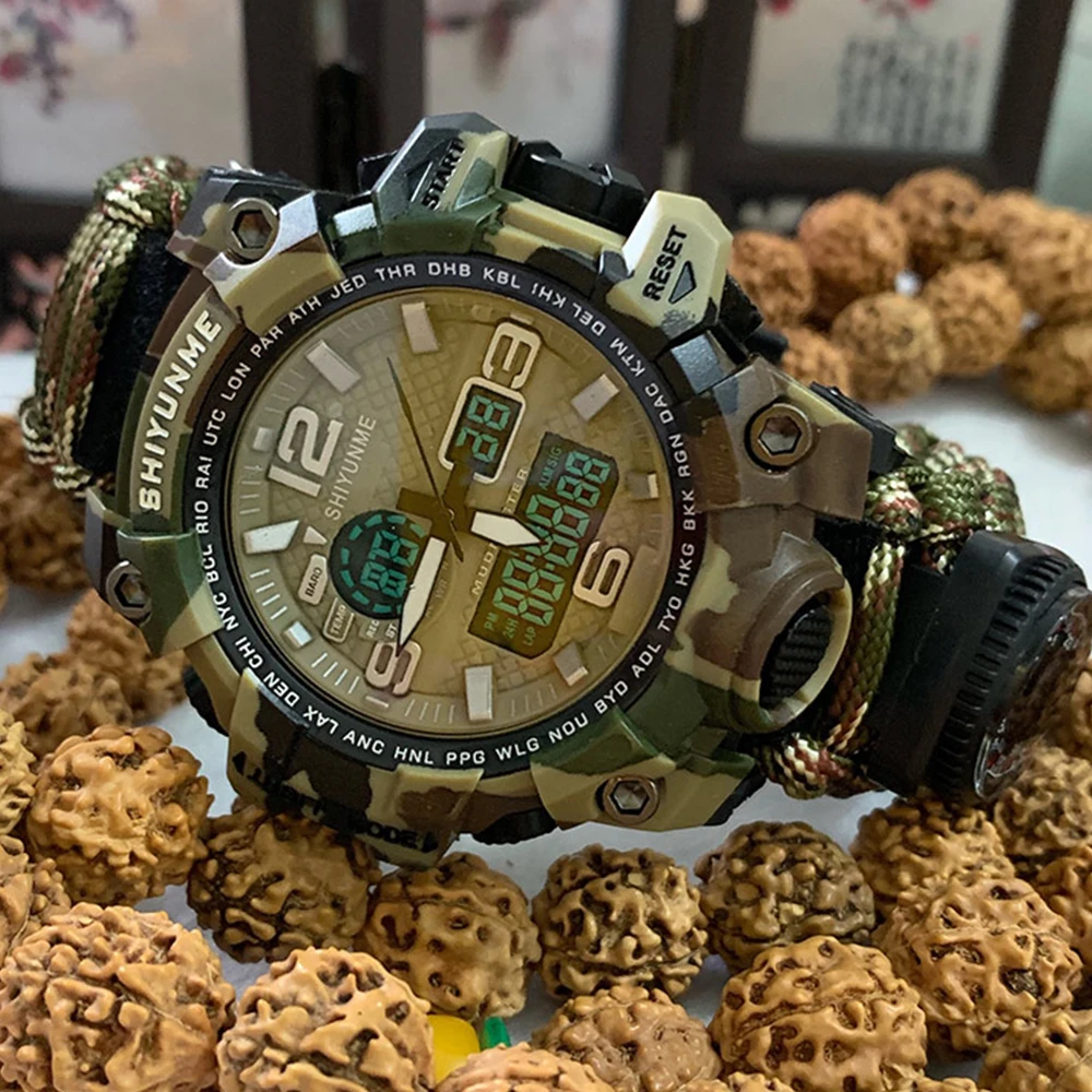 

SHIYUNME Military Watch Men LED Digital Chronograph Alarm Sports Watches 50M Waterproof Compass Quartz Watch Relogios Masculino