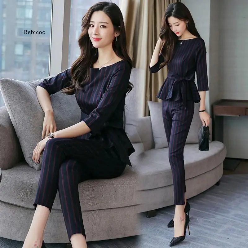 

Fashionable Wild Ensemble Femme Elegant Brief Two Piece Set Top And Pants Temperament Office Work Women's Suit