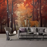 custom photo wallpaper european hand painted oil painting 3d golden forest couple elk mural background wall decoration painting