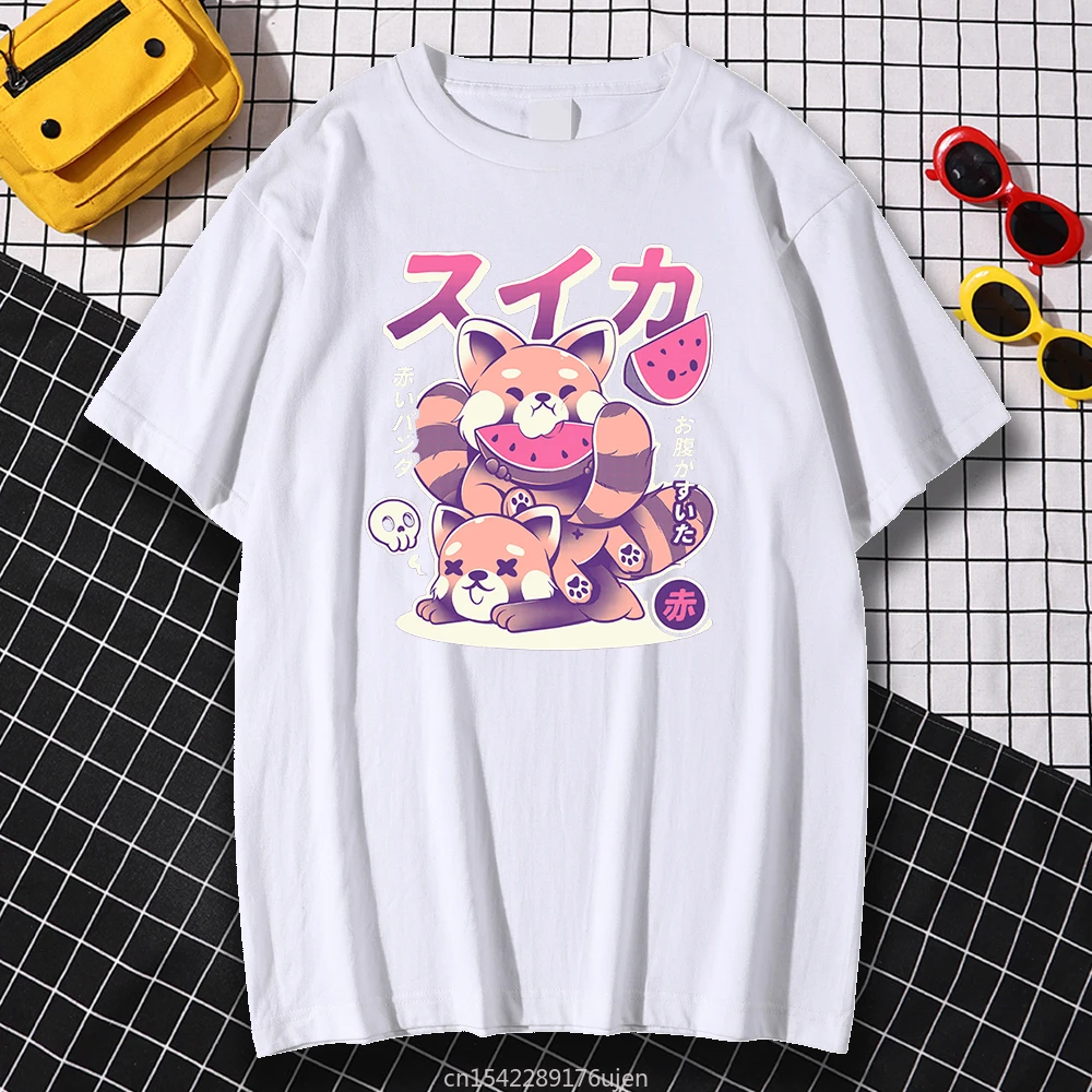 

Harajuku Print Womens Watermelon Cats T Shirt Women Anime Crewneck Loose Breathable Clothes Casual Tops Daily Four Seasons