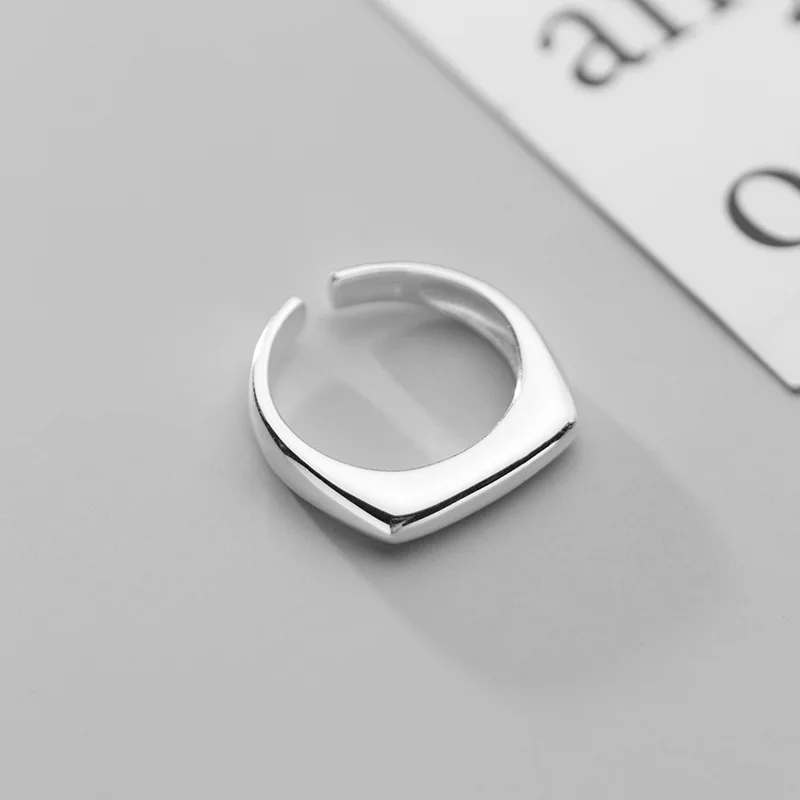 

100% 925 Sterling Silver Korean Smooth Geometric Ring Adjustable Size For Women Lady Daughter Jewelry Gift