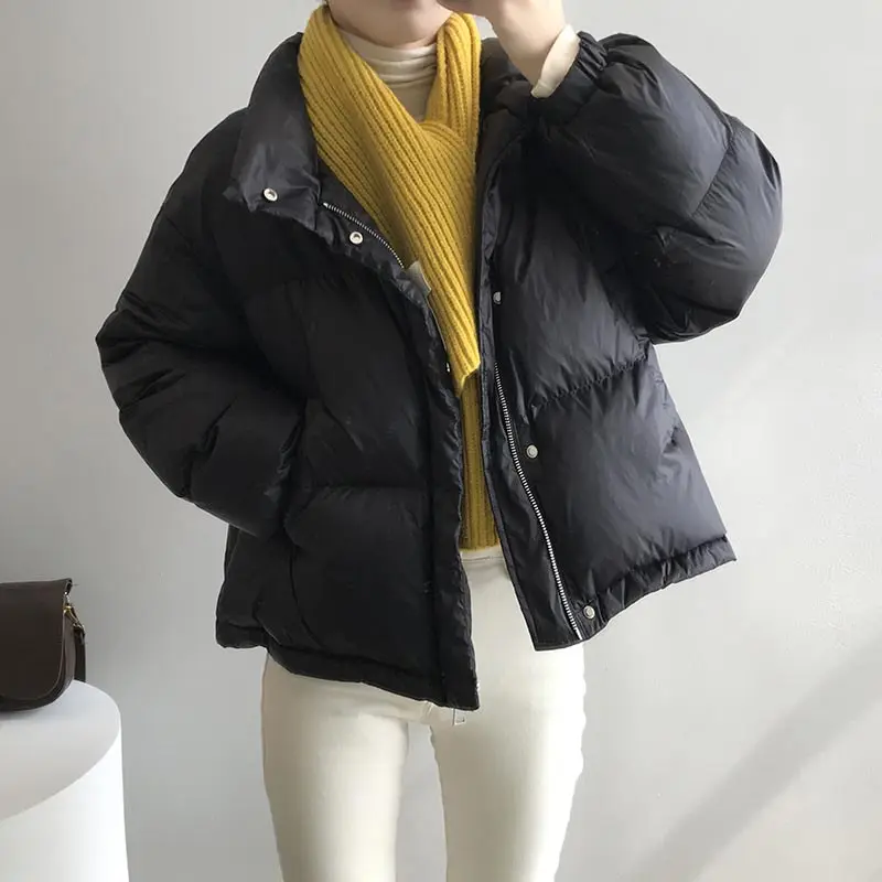 Winter Warm Thick Women Jacket Short Casual Loose Bread Clothes Solid Color Button Zipper 2021 Fashion Women Jacket Coat