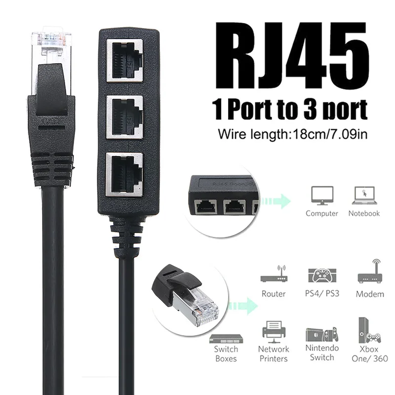 Разветвитель Кабеля Ethernet RJ45 сетевой адаптер 1 штекер на 3 гнезда LAN порты