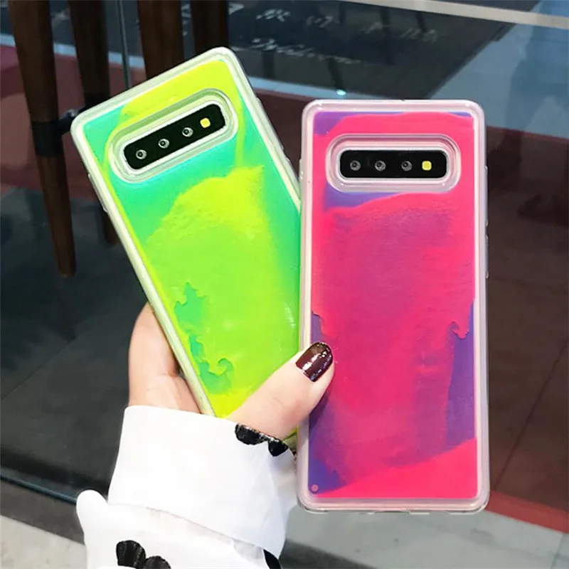 DlSCASE светящийся неоновый песок чехол для samsung Galaxy Note 10 8 9 S8 S9 S10 Plus светится в