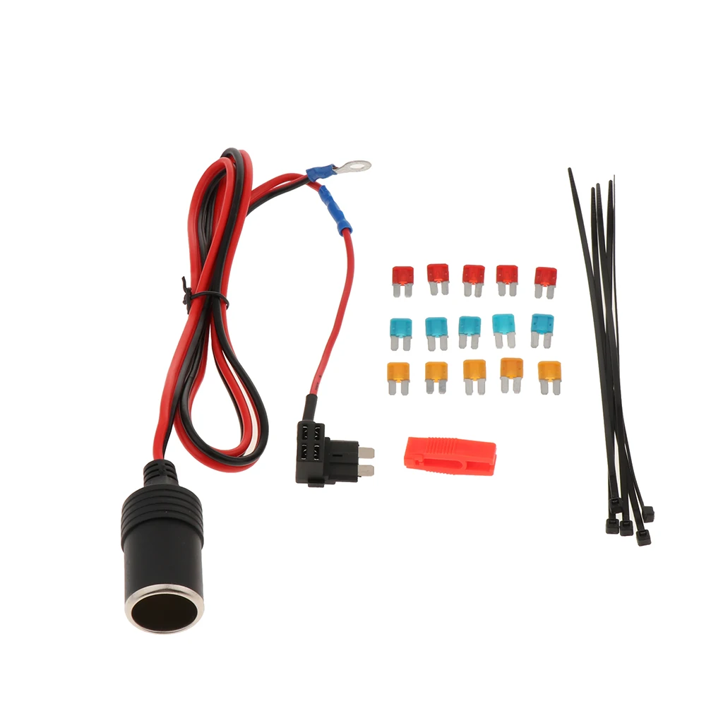 

Car Cigarette Lighter Female Socket 1Meter Cable 5/10/15A Fuse Holder Small