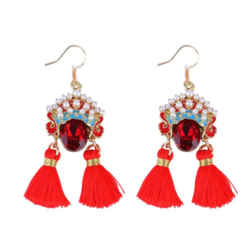 1 пара сережек диадема феникса с Красной кисточкой серьги в китайском стиле маска