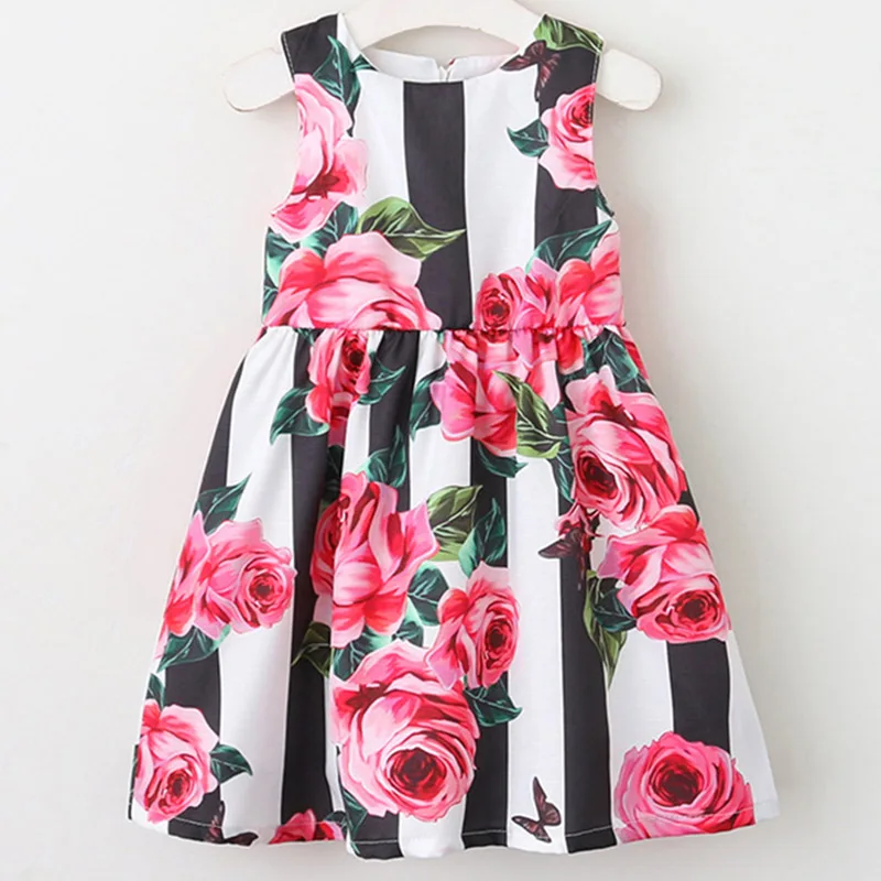 Платья для девочек простое платье принцессы с мультяшным принтом повседневное