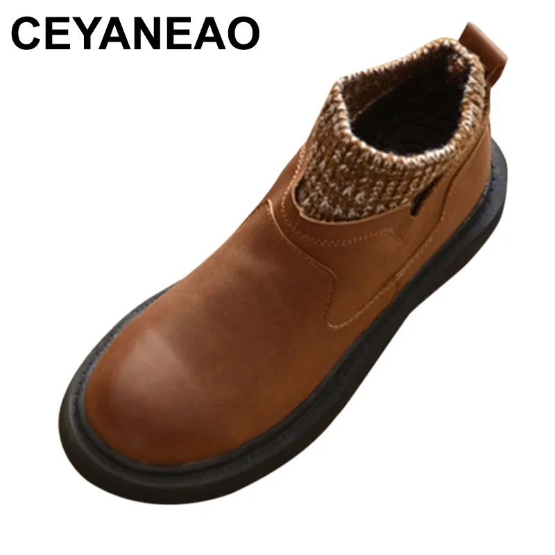 

Женские ботинки челси CEYANEAOFashion, зимние мягкие ботинки с плюшевой подкладкой по щиколотку, Кожаные женские ботинки