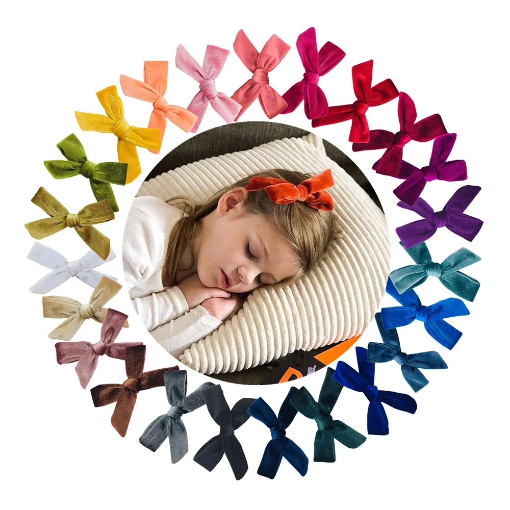 23 шт/23 пары 4 дюймовые бархатные ткани ручной работы банты для волос Сделай Сам