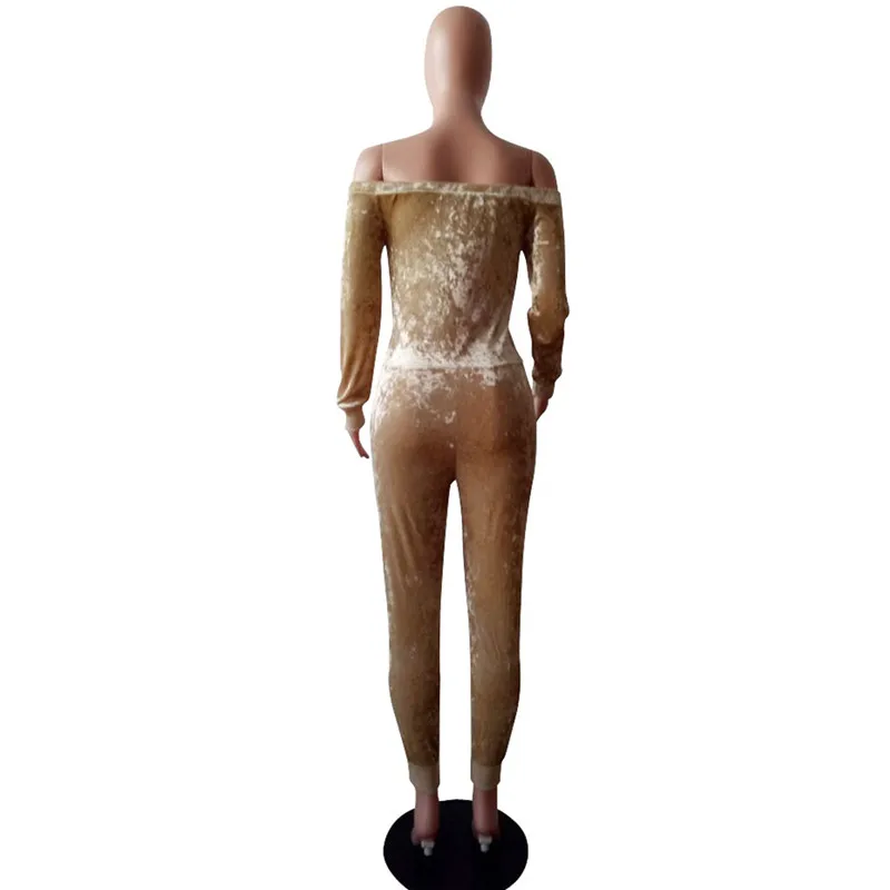 Женский бархатный комбинезон с длинным рукавом и вырезом лодочкой|casual jumpsuit|rompers