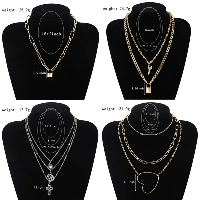 Многослойные металлические ожерелья с замком в стиле хип-хоп панк крест кулон