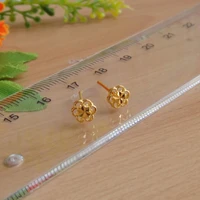new solid pure 24kt yellow gold earrings women mini hollow flower stud earrings 0 8 1g 6mmw