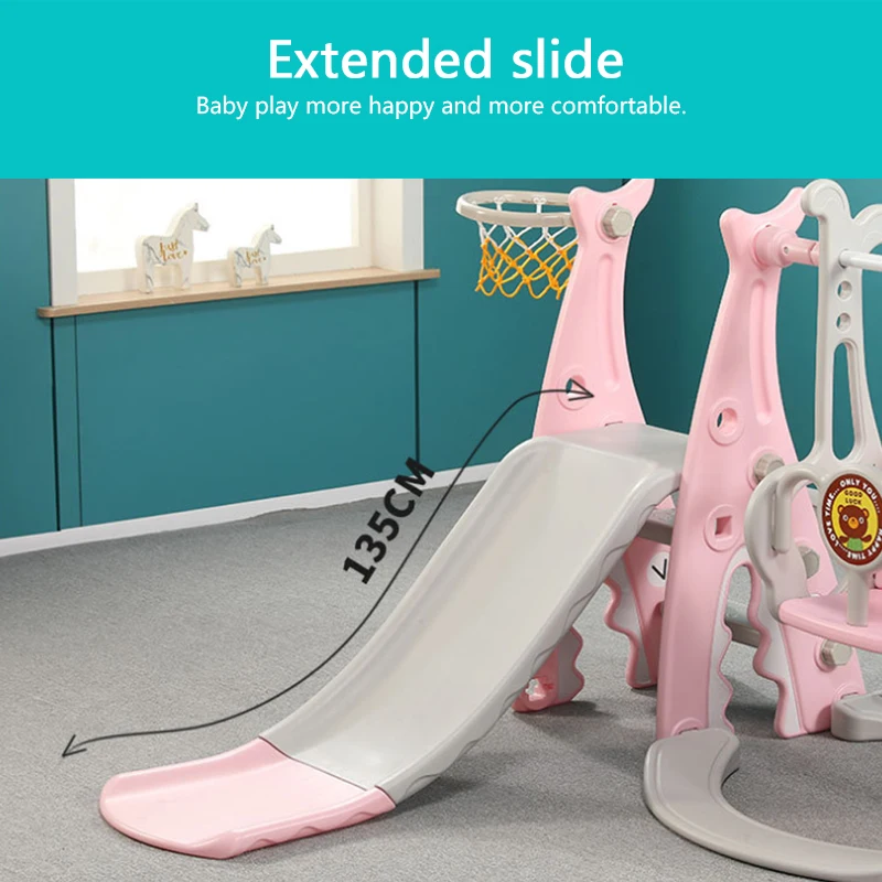 3-in-1 Baby Slides, Swing Chair, Basketball Story Home Kids Playground Plastic Slides Set Toy - Indoor Family Kindergarten M008 image 4