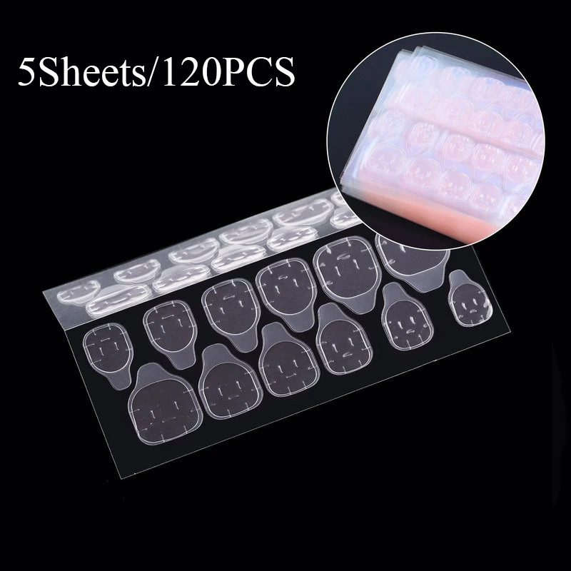 

5 Sheets/120pcs Fake Nail Glue Double Sided Press On Nail Gel DIY Tips Nail Jelly Stickers Manicure Tools Adhesive Tapes