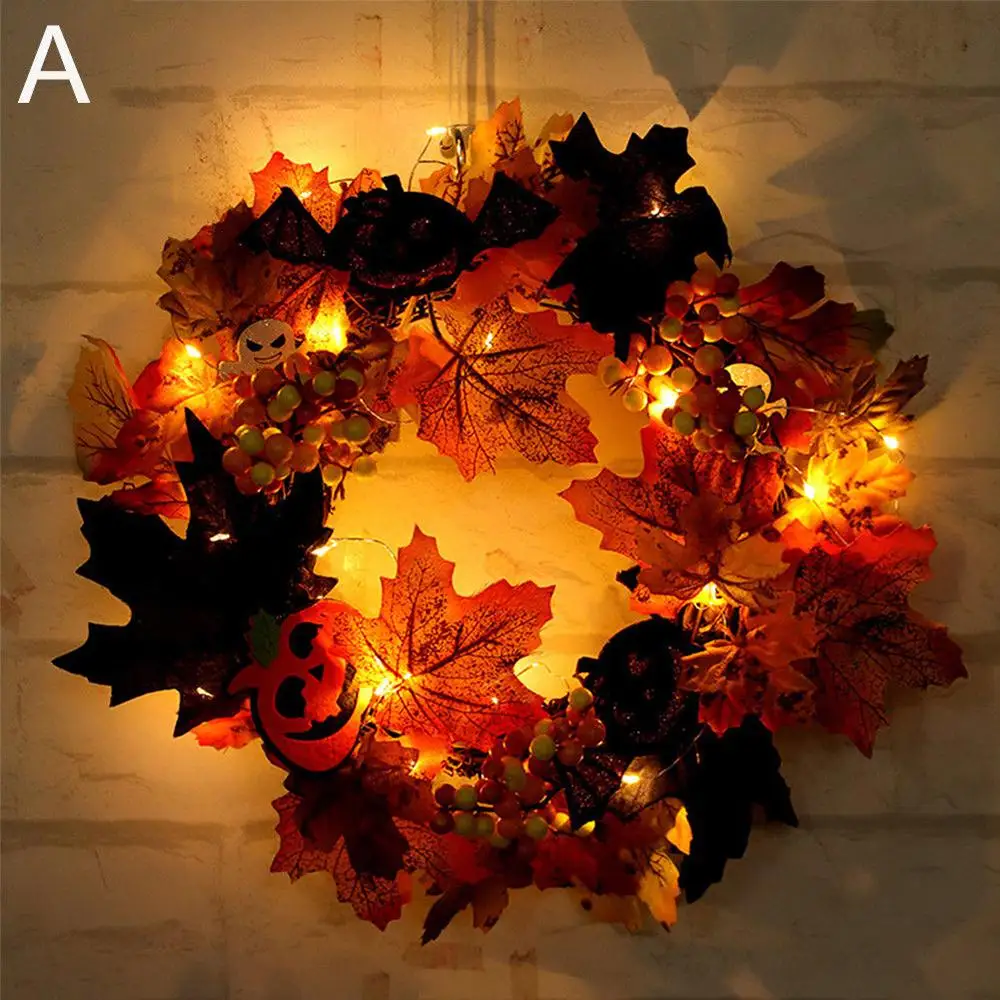 

Halloween Fairy Light LED Berry Wreath Pumpkin Berry Wreath Scary Party Lamp Autumn Home Decor Creative Door Best Gift