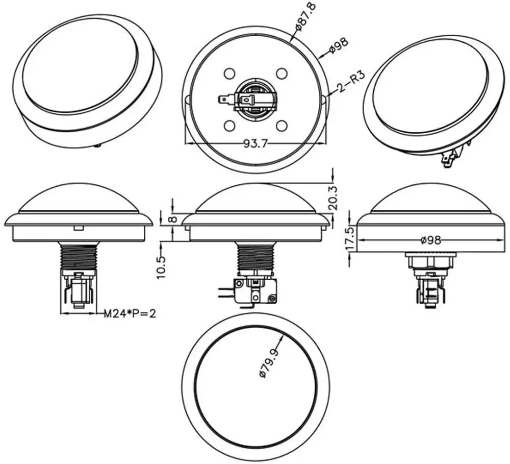 1x4 дюйма 100 мм Большой Купол 12 В светодиодный кнопочный переключатель с