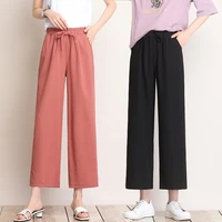 summer new thin linen high waist wide leg pants ice silk loose elastic waist casual women trousers loose linen