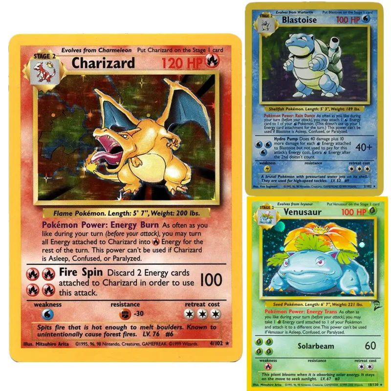 

Новинка 1996 года, флеш-карты Pokemon, английская, французская карта, Charizard Blastoise Venusaur, Пикачу, подарок для детей, коллекция Pokemon, игрушки