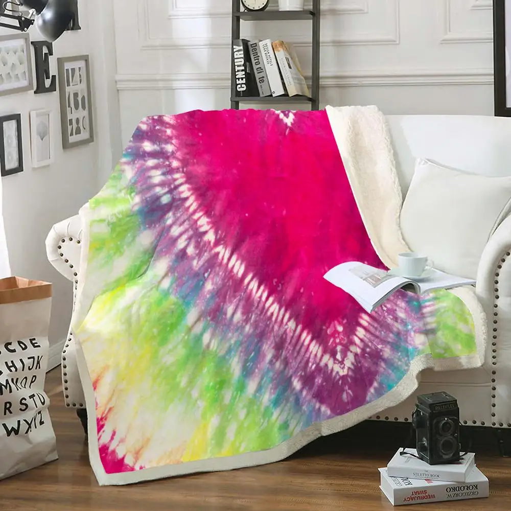 

Tie Dyed Sherpa Fleece Blanket Red Heart Shape Tie Dyed Soft Throw Blanket Colorful Bedspreads Rainbow Fluffy Blanket Kids