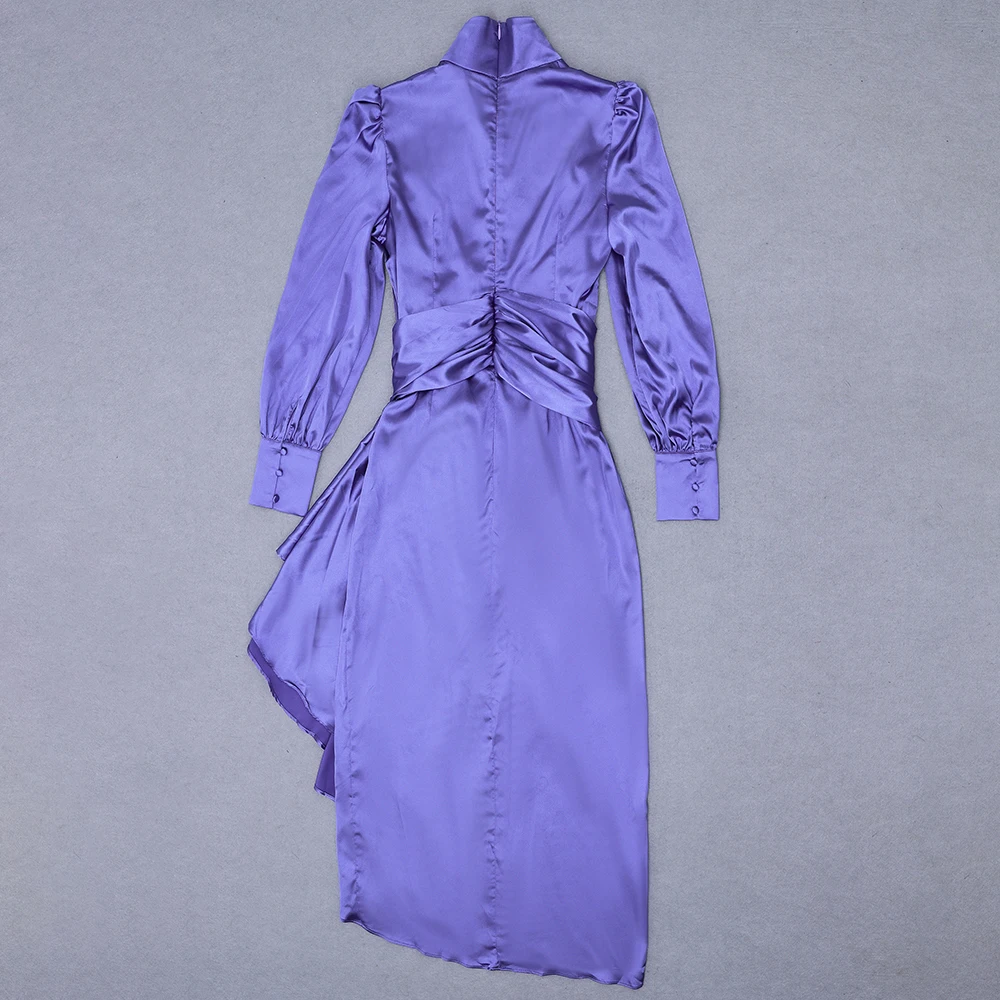 

Sale Women Sexy Designer Long Sleeve Satin Long Elegant Dress High Street Runway Elegant Celebrity Bodycon Party Dress Vestido