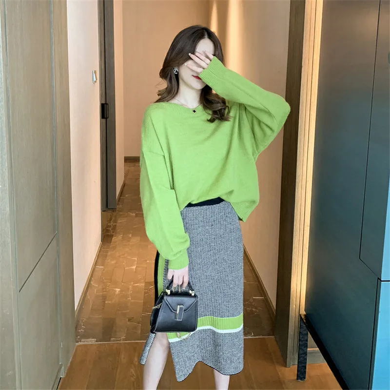 Весна-Осень 2020 элегантный вязаный костюм женский мягкий теплый пуловер свитер