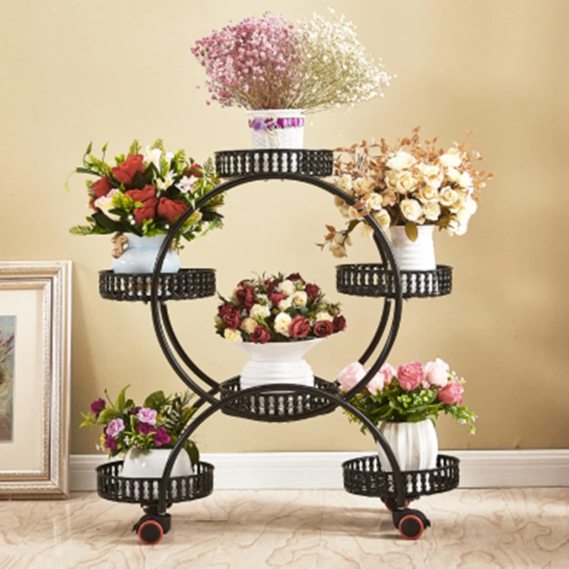 

Storage stand balcony wrought iron multi-layer wheel plant shelf living room decoration floor flower shelf indoor