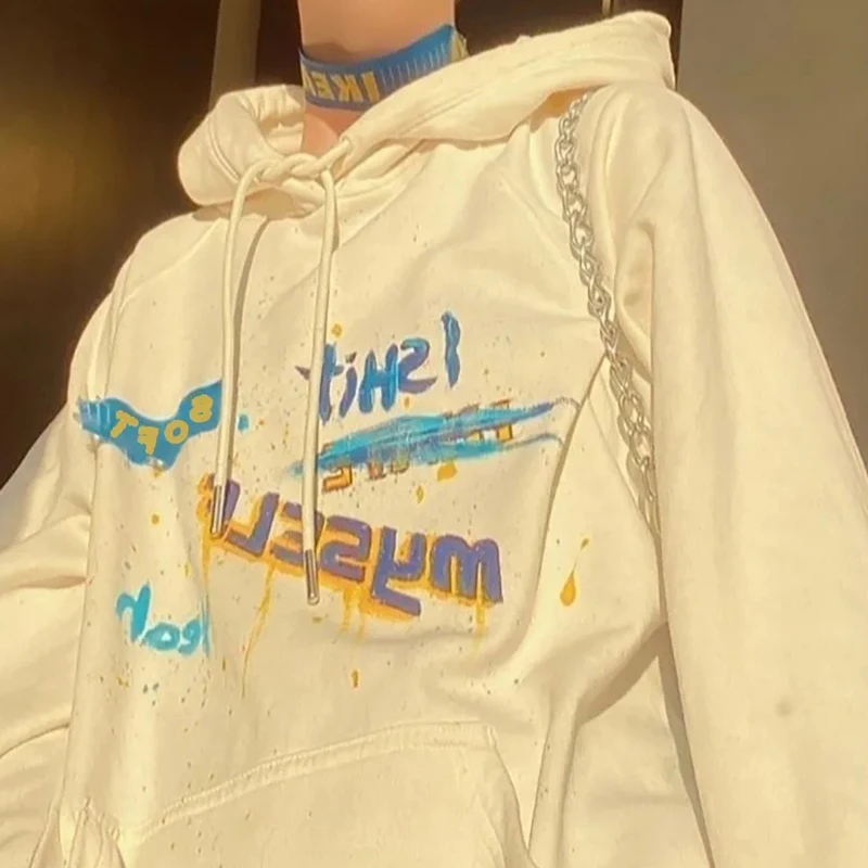 

women graffiti print Winter hoodie sweatshirts hoodies grunge y2k coats jackets long sleeve harajuku hooded kawaii Blouse tops