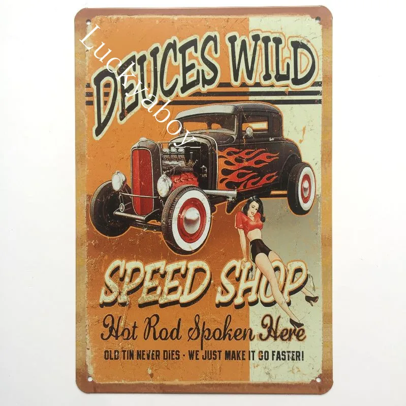 

[Luckyaboy] Quickies Hot Rod Garage Car Motorcycle US Route 66 Vintage Metal Retro Tin Sign Bar Cafe Home Pub Decor