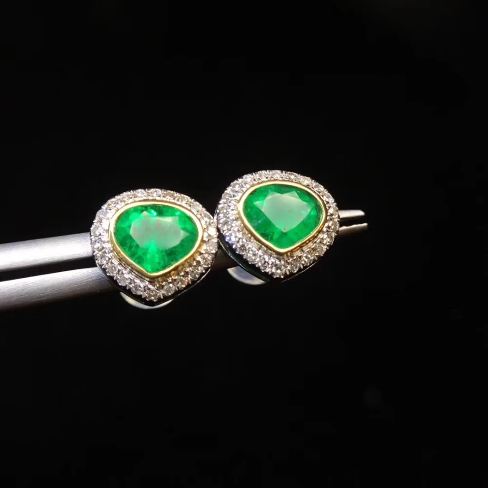 Изысканные ювелирные изделия чистый 18 K Белый Золотой AU750 натуральный яркий зеленый изумруд драгоценные камни 1.03ct шпилька с алмазами серьги для женщин