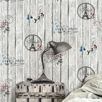 american nostalgic letter tower wood grain wood board wallpaper bar cafe clothing store personalized stripe wallpaper