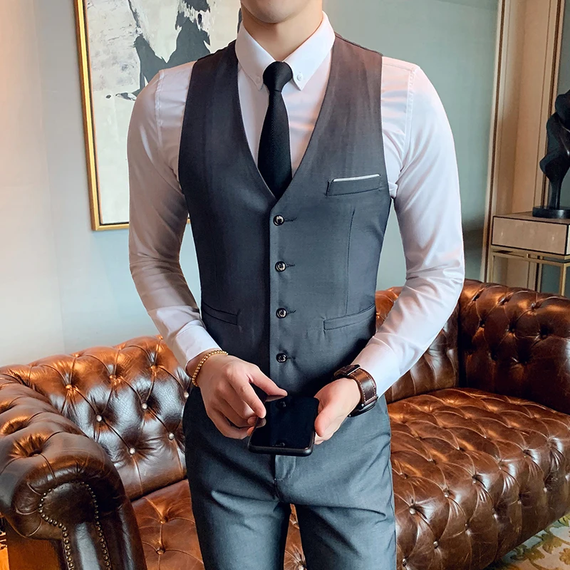 Костюмный жилет дружки Тонкий платье без рукавов с v-образным вырезом