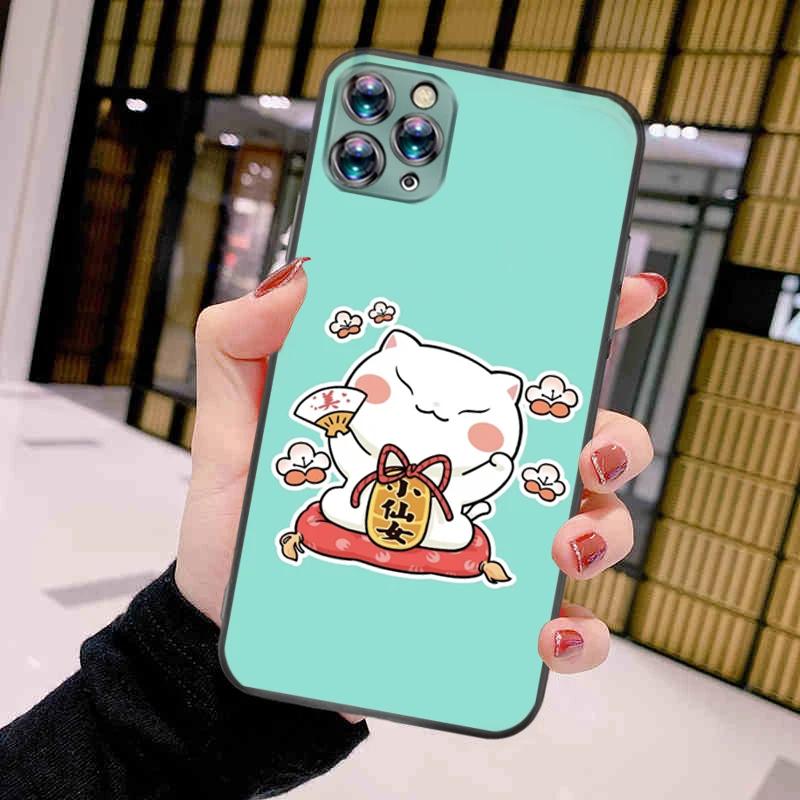 

Chinese Cat Color Blessings Phone Case For iPhone 11 12 Pro XS MAX 8 7 6 6S Plus X 2020 XR Mini Soft Cover Shockproof