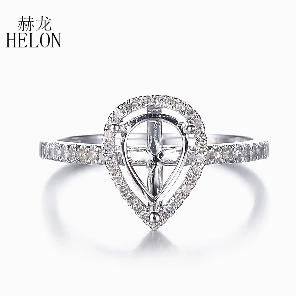 

HELON 8x6mm Pear Cut Solid 14K White Gold Pave Natural Diamonds Semi Mount Engagement Weddding Women Fine Jewelry Ring Setting