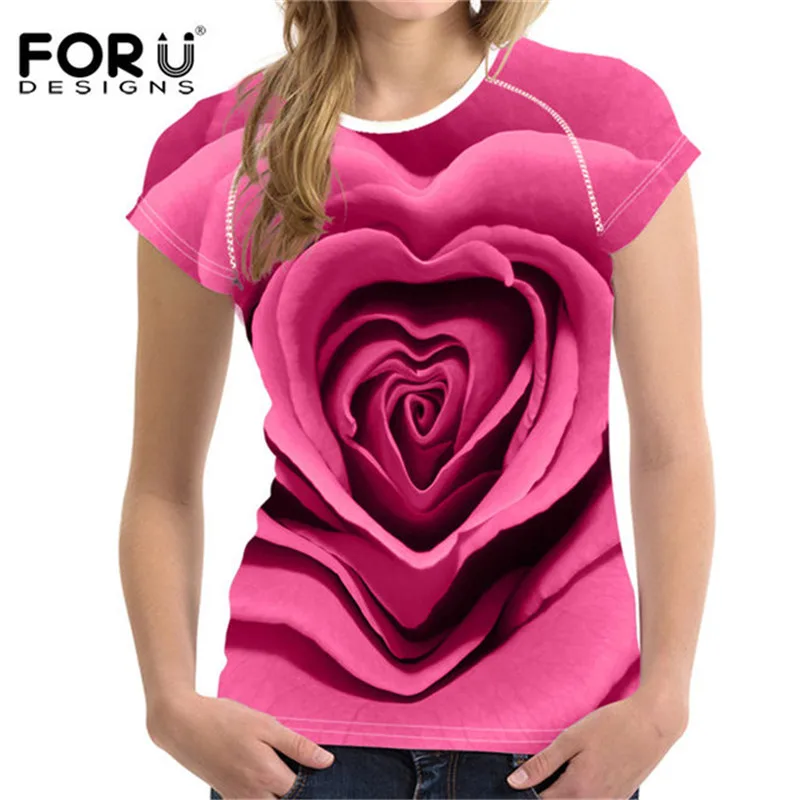 FORUDESIGNS/желтая футболка с принтом в виде цветка; 3D с цветочным принтом или принтом роз футболки для Для женщин и девочек футболки женские короткий рукав эластичные футболки Повседневное XXL