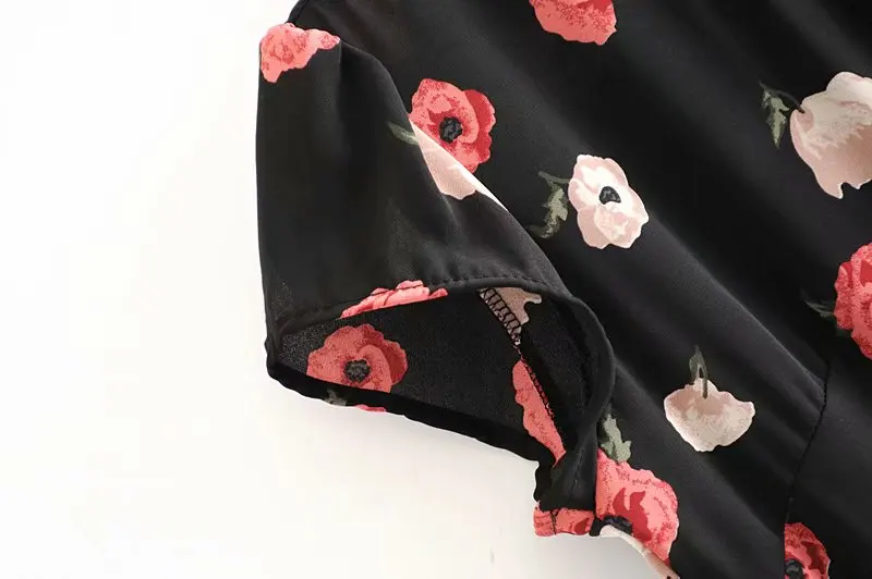 Bazaleas модное Черное женское платье с цветочным принтом и коротким рукавом