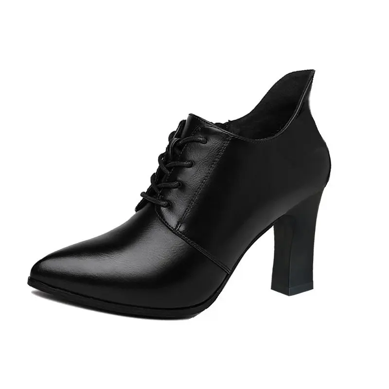 Женские ботинки на шнуровке Черные модельные туфли очень высоком каблуке