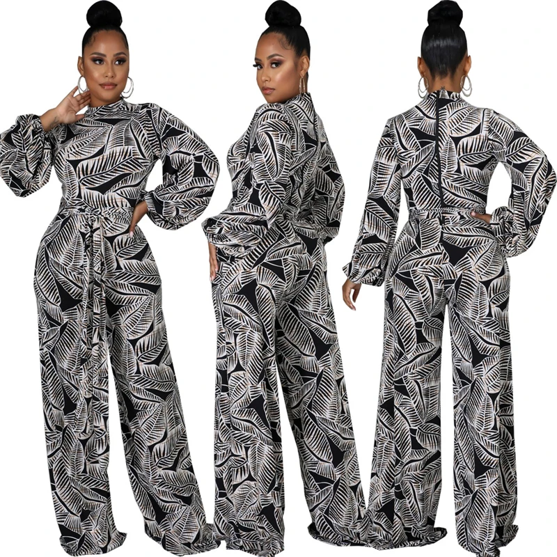 

Print Jumpsuit African Clothes For Women Bazin Riche Office Rompers Wide Leg Pants American Clothing Ankara Style Overalls