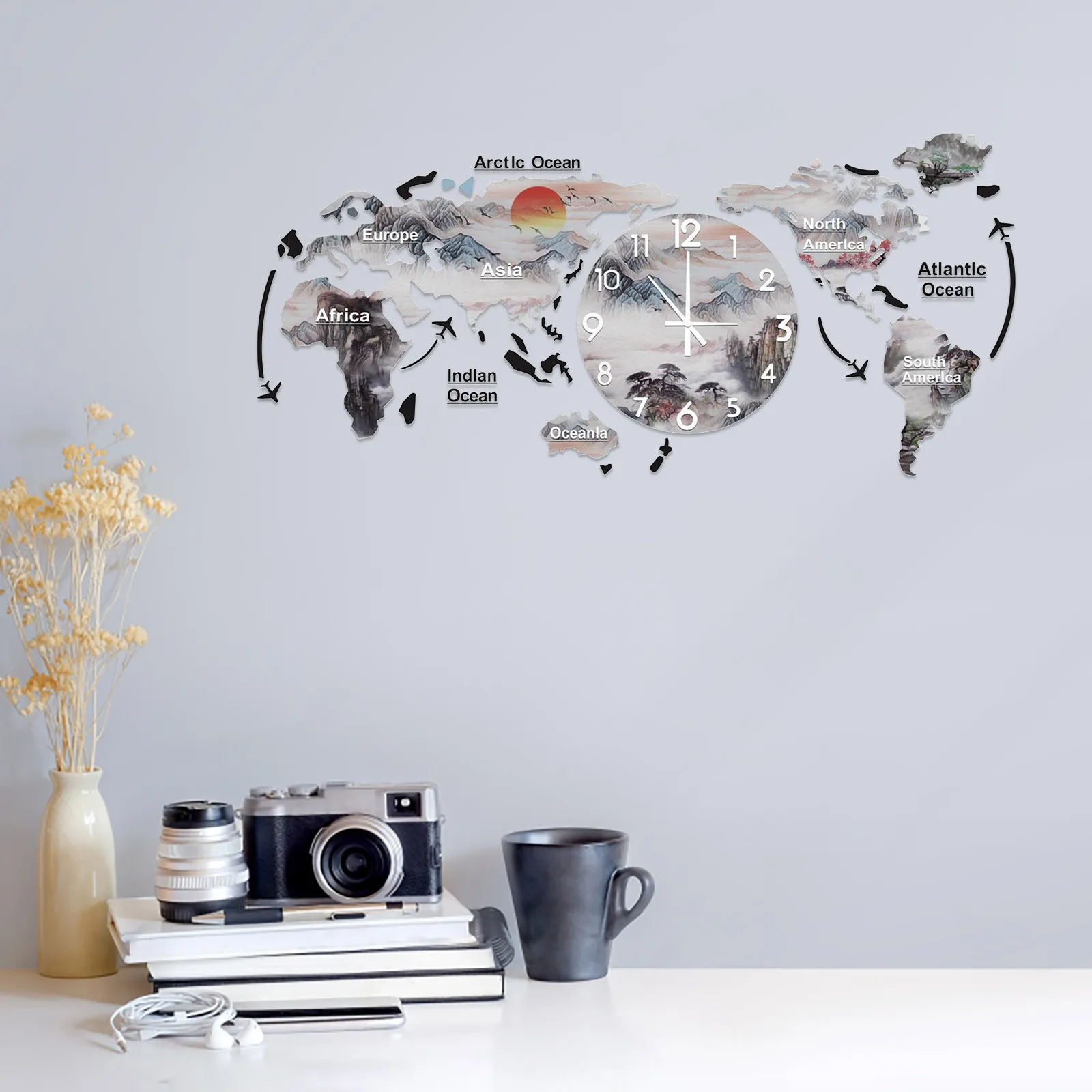 Настенные часы с картой мира акриловые украшения для дома спальни офиса | Дом и
