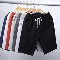 2021 summer new mens solid color home casual linen 5 point shorts cotton hemp beach casual pants shorts mens