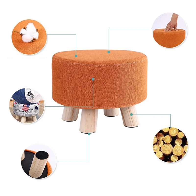 

Creative wooden fabric round stool home adult children sofa small chair mat modern fashion shoes bench WF911345