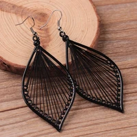 handmade leaf earring charm black thread geometric leaf long drop earring for women wedding party jewelry valentine gift