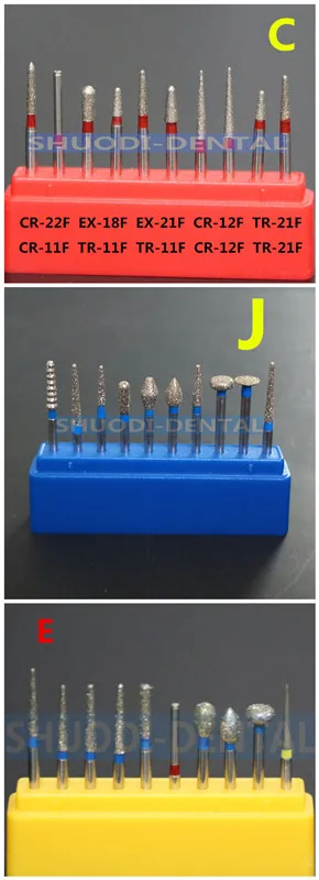 3 sets mixed C J E 10 шт. средство для полировки для зубов Стоматологическая дрель Алмазная высокоскоростная полировка подготовка зубов Бур для зубов Фарфоровая керамика - Цвет: 3 sets mixed C J E