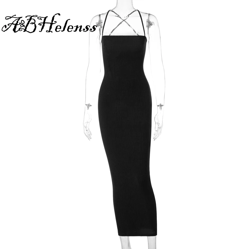 

A&BHelenss 2021 Summer Women Fashion Bodycon Stretchy Party Elegant Clothing Sleeveless Backless Bandage Sexy Maxi Slip Dress