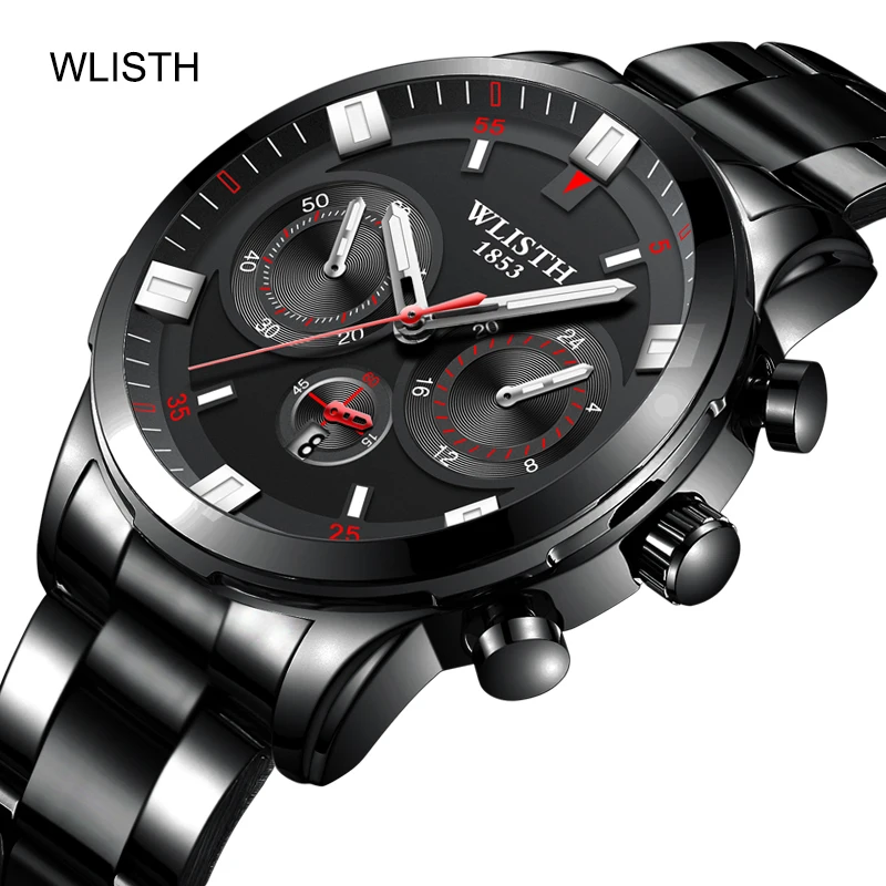 

Часы наручные WLISTH Мужские кварцевые, брендовые деловые водонепроницаемые светящиеся с браслетом из нержавеющей стали, с автоматической да...