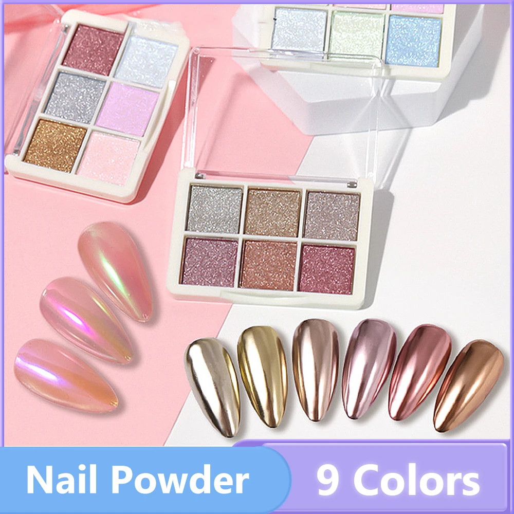 

9 Colors Nail Art Glitter Powder Holographic Laser Chrome Polishing Nails Pigments Gel Decorations Solid Magic Mirror Powder