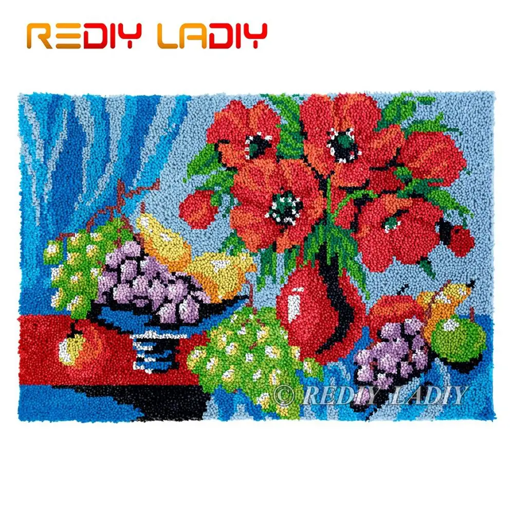 

Крюк с защелкой ковер Маки фрукты на не сужающемся книзу массивном гобелен с пряжей Наборы вяжущие крючком Подушка Мат DIY ковер рукоделие Хо...