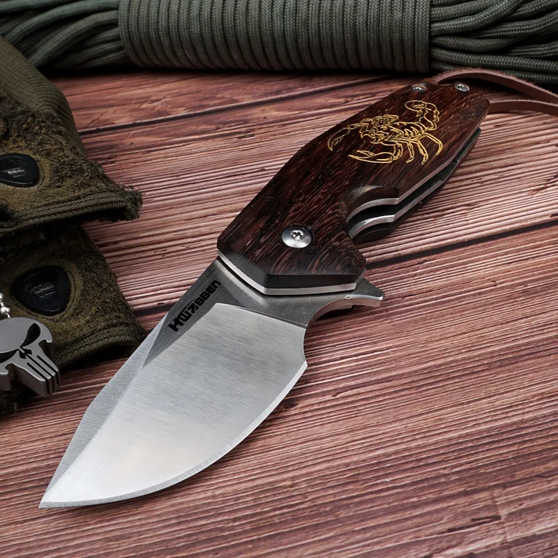 

Складной нож HWZBBEN D2 с деревянной ручкой, тактический карманный боевой Мультитул для повседневного использования, для выживания, кемпинга, о...