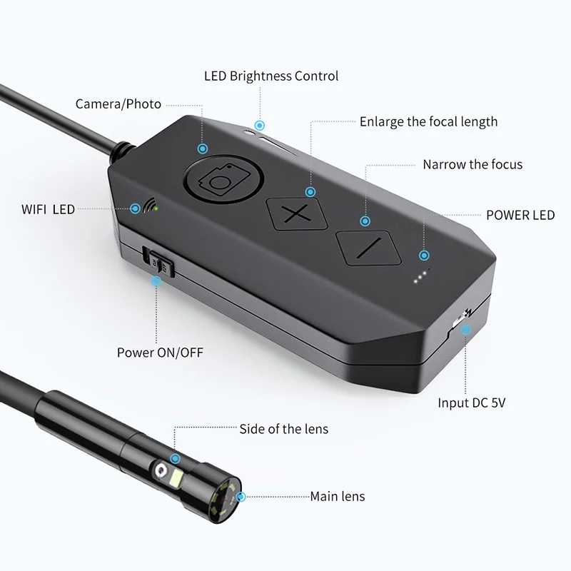 1080P Dual-Lens Endoscope Wireless with 8 LED Lights Inspection Camera Zoomable Snake For Android &amp iOS Tablet | Безопасность и